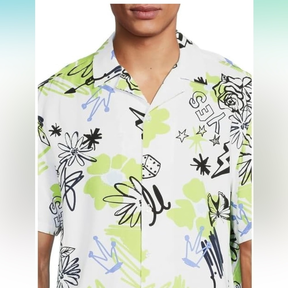 Men's Printed Short Sleeves Shirt, Vivid White Graffiti